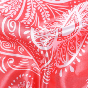 Salmon Red And  White Paisley Pattern Digital Print Ultra Satin Fabric