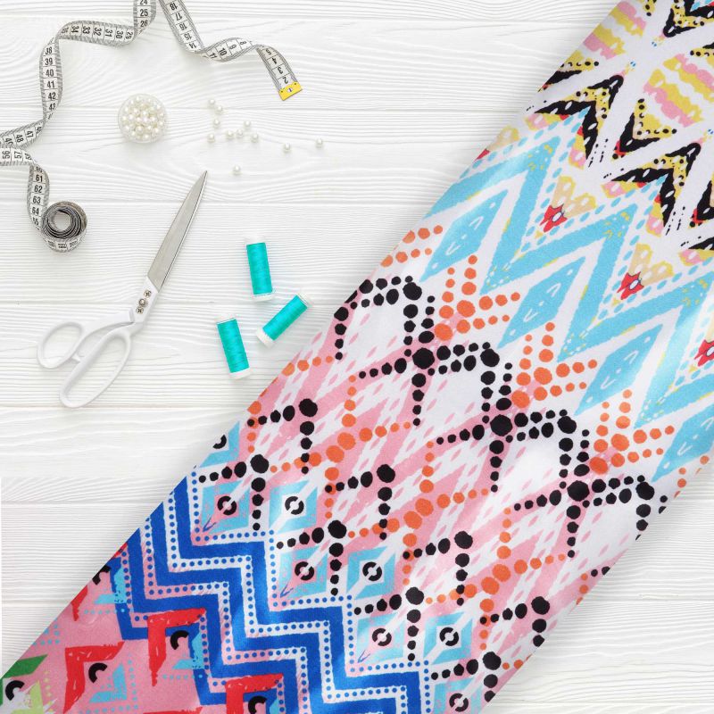 Multi Color Chevron Pattern Digital Print Ultra Satin Fabric – Fabmyntra
