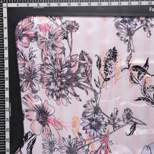 Rose Gold And  Black Floral Pattern Digital Print Japan Satin Fabric