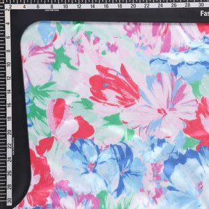 Baby Pink And Salmon Red Floral Pattern Digital Print Ultra Satin Fabric