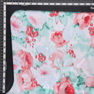 Mint Green And Salmon Red Floral Pattern Digital Print Ultra Satin Fabric