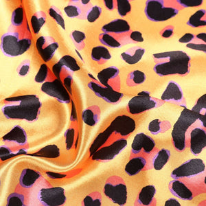 Yellow And Neon Orange Animal Pattern Digital Print Ultra Satin Fabric