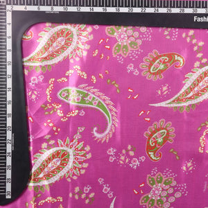 Deep Pink And Jungle Green Paisley Pattern Digital Print Ultra Satin Fabric