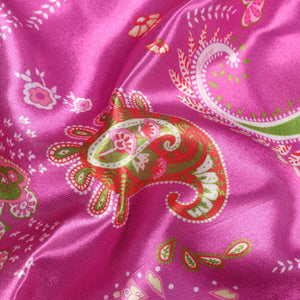Deep Pink And Jungle Green Paisley Pattern Digital Print Ultra Satin Fabric