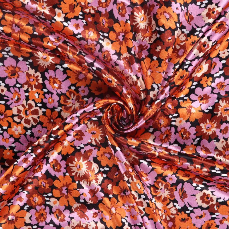 Orange And Dusty Pink Floral Pattern Digital Print Ultra Satin Fabric ...