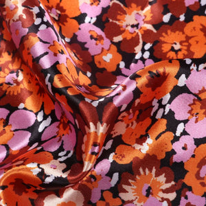 Orange And Dusty Pink Floral Pattern Digital Print Ultra Satin Fabric