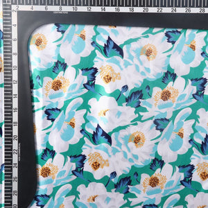 Turquoise Blue And  White Floral Pattern Digital Print Ultra Satin Fabric