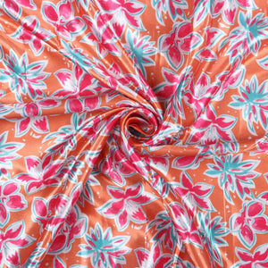 Orange And Deep Pink Floral Pattern Ultra Satin Fabric