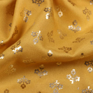 Mustard Foulard Pattern Dyed  Foil Work Rayon Fabric