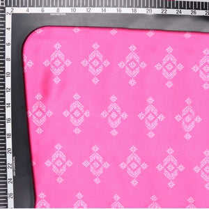 Bright Pink And White Foulard Pattern Digital Print Japan Satin Fabric