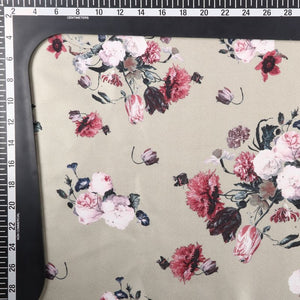 Light Beige And White Floral Pattern Digital Print Japan Satin Fabric