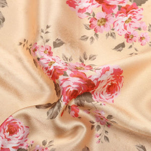 Dusty Yellow And Pink Floral Pattern Digital Print Japan Satin Fabric