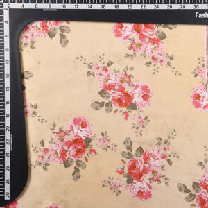 Dusty Yellow And Pink Floral Pattern Digital Print Japan Satin Fabric