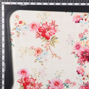 Beige And Bright Red Floral Pattern Digital Print Japan Satin Fabric