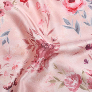 Peach And Red Floral Pattern Digital Print Japan Satin Fabric