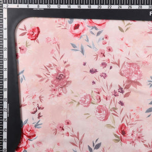 Peach And Red Floral Pattern Digital Print Japan Satin Fabric