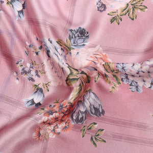 Dusty Pink And Blue Floral Pattern Digital Print Japan Satin Fabric