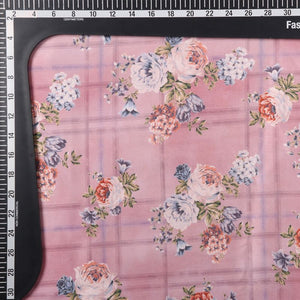 Dusty Pink And Blue Floral Pattern Digital Print Japan Satin Fabric