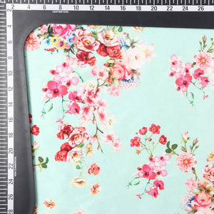 Mint Green And Red Floral Pattern Digital Print Japan Satin Fabric