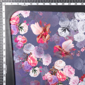 Dark Lavender And Baby Pink Floral Pattern Digital Print Japan Satin Fabric