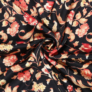 Black And Red Floral Pattern Digital Print Japan Satin Fabric