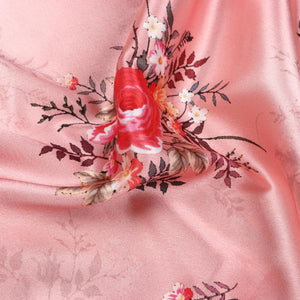 Dusty Pink And Red Floral Pattern Digital Print Japan Satin Fabric