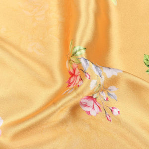 Mustard Yellow And Pink Floral Pattern Digital Print Japan Satin Fabric