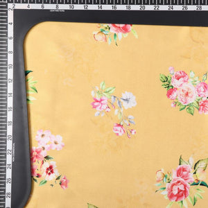 Mustard Yellow And Pink Floral Pattern Digital Print Japan Satin Fabric