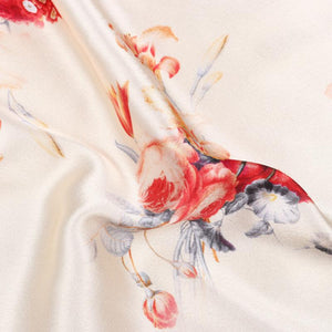 Light Beige And Red Floral Pattern Digital Print Japan Satin Fabric