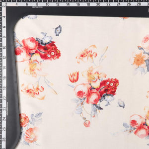 Light Beige And Red Floral Pattern Digital Print Japan Satin Fabric