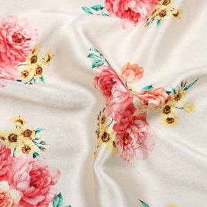 Light Beige And Pink Floral Pattern Digital Print Japan Satin Fabric