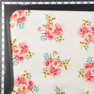 Light Beige And Pink Floral Pattern Digital Print Japan Satin Fabric