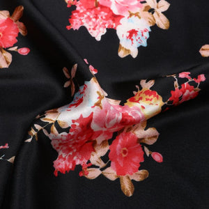 Black And Salmon Red Floral Pattern Digital Print Japan Satin Fabric