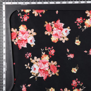 Black And Salmon Red Floral Pattern Digital Print Japan Satin Fabric