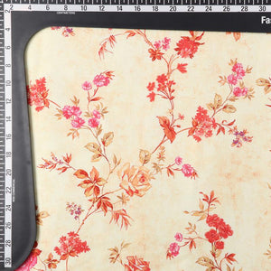 Dusty Yellow And Salmon Red Floral Pattern Digital Print Japan Satin Fabric