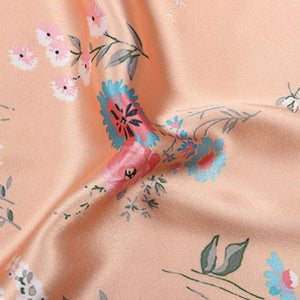 Light Peach And Salmon Pink Floral Pattern Digital Print Japan Satin Fabric