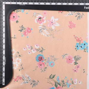 Light Peach And Salmon Pink Floral Pattern Digital Print Japan Satin Fabric