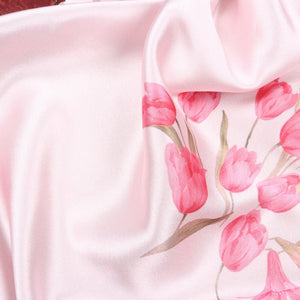 Pink Floral Pattern Digital Print Japan Satin Fabric