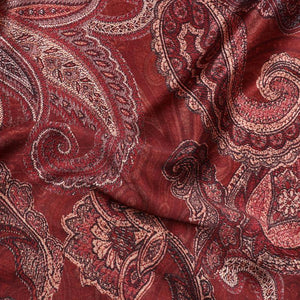 Brown Paisley Pattern Digital Print Japan Satin Fabric
