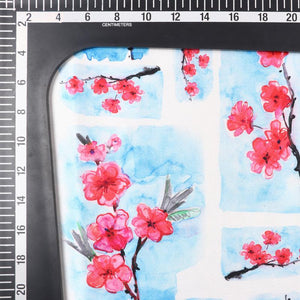 Sky Blue And Salmon Red Floral Pattern Digital Print Japan Satin Fabric