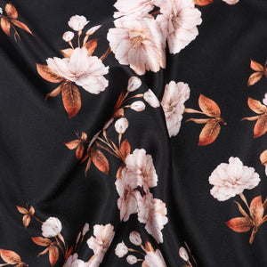 Black And White Floral Pattern Digital Print Japan Satin Fabric