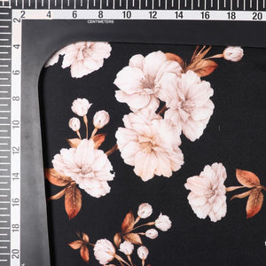 Black And White Floral Pattern Digital Print Japan Satin Fabric