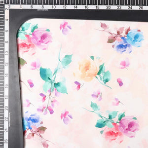 Light Peach And Light Purple Floral Pattern Digital Print Japan Satin Fabric