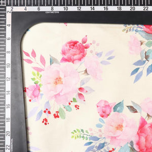 Dusty Light Yellow And Pink Floral Pattern Digital Print Japan Satin Fabric