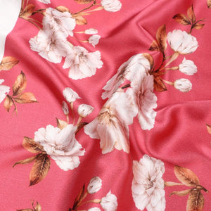 Red And White Floral Pattern Digital Print Japan Satin Fabric