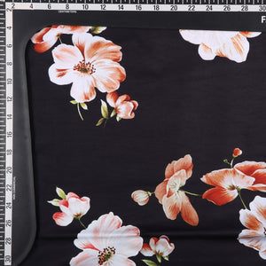 Black And Light Brown Floral Pattern Digital Print Crepe Fabric