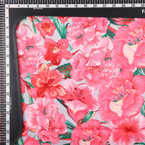 Pink And  Red Floral Pattern Digital Print Crepe Fabric