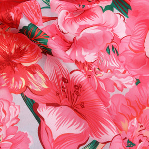 Pink And  Red Floral Pattern Digital Print Crepe Fabric