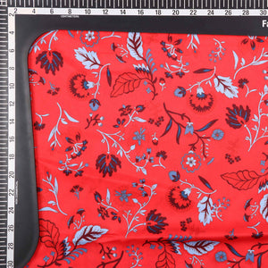 Red And  Blue Floral Pattern Digital Print Crepe Fabric