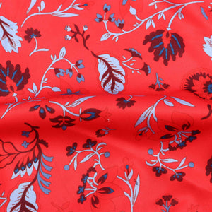 Red And  Blue Floral Pattern Digital Print Crepe Fabric